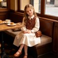 thumbnail image 4 of RFQWOVSR Girls Plaid Vest and Long Sleeve Midi Dress Two Piece Preppy Outfit Set for Parties, 4 of 6
