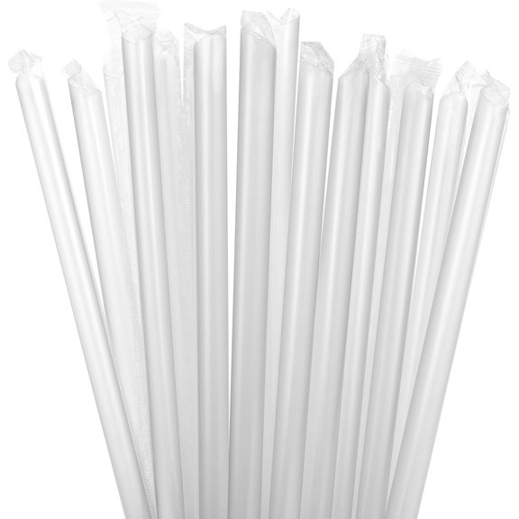 LQQBOX Jumbo Plastic Smoothie Straws, 9.45"High Clear Plastic Straws Individually Wrapped 100 Pack, Restaurant Style Disposable Drinking Straw for Bubble Tea, Shakes, Popping Pearls, Bulk Set