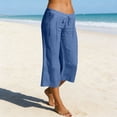 thumbnail image 2 of Eiyaclvo Linen Capris for Women Summer Pants Drawstring Elastic Waist Baggy Wide Leg Capri Pant Ladies Solid Lightweight Beach Vacation Cropped Trouser with Pockets S, 2 of 8