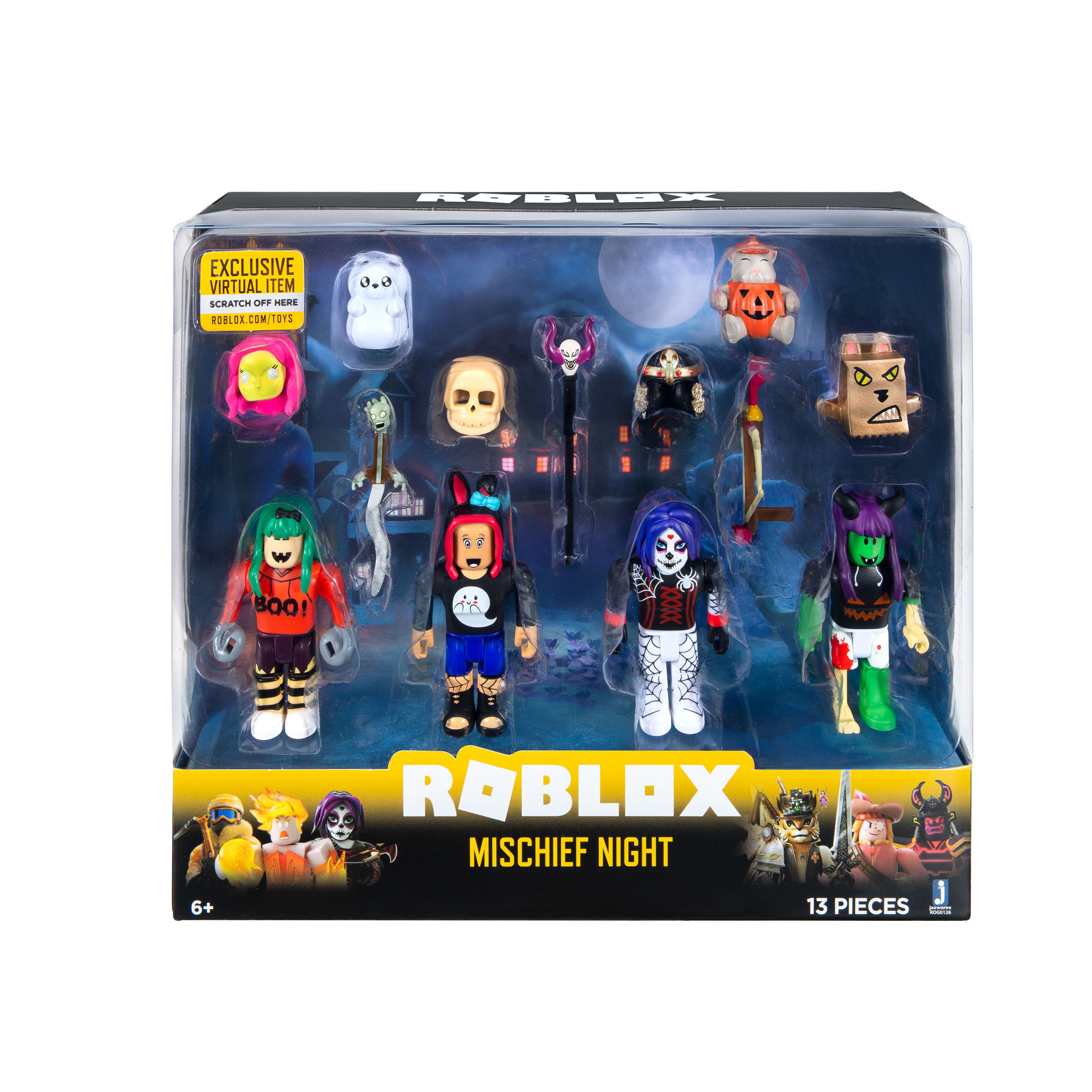 Roblox Celebrity Collection Mischief Night Four Figure Pack Includes Exclusive Virtual Item Walmart Com Walmart Com - 3d printed roblox figure roblox amino