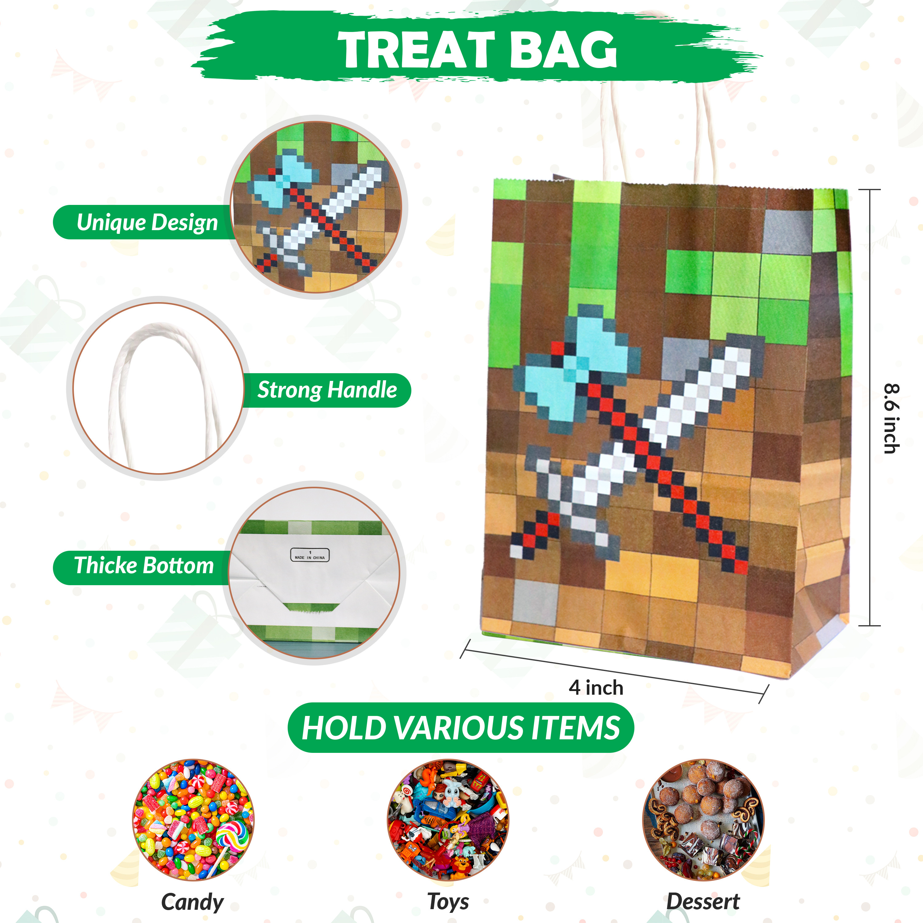 60 Pcs Miner Pixel Theme Birthday Party Favors Keychain Slap band Stickers Treat Bag Straw for Kids Party Supply