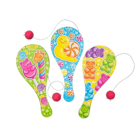 Fun Express Candy Critters-Shaped Paddleball Games - 12 Pieces