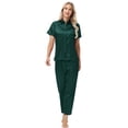 thumbnail image 2 of Usloyux Women's 2 Piece Outfits Short Sleeve Collared Shirt and Pants Matching Lounge Set Solid Casual Tracksuit with Elastic Waist, Green L, 2 of 8