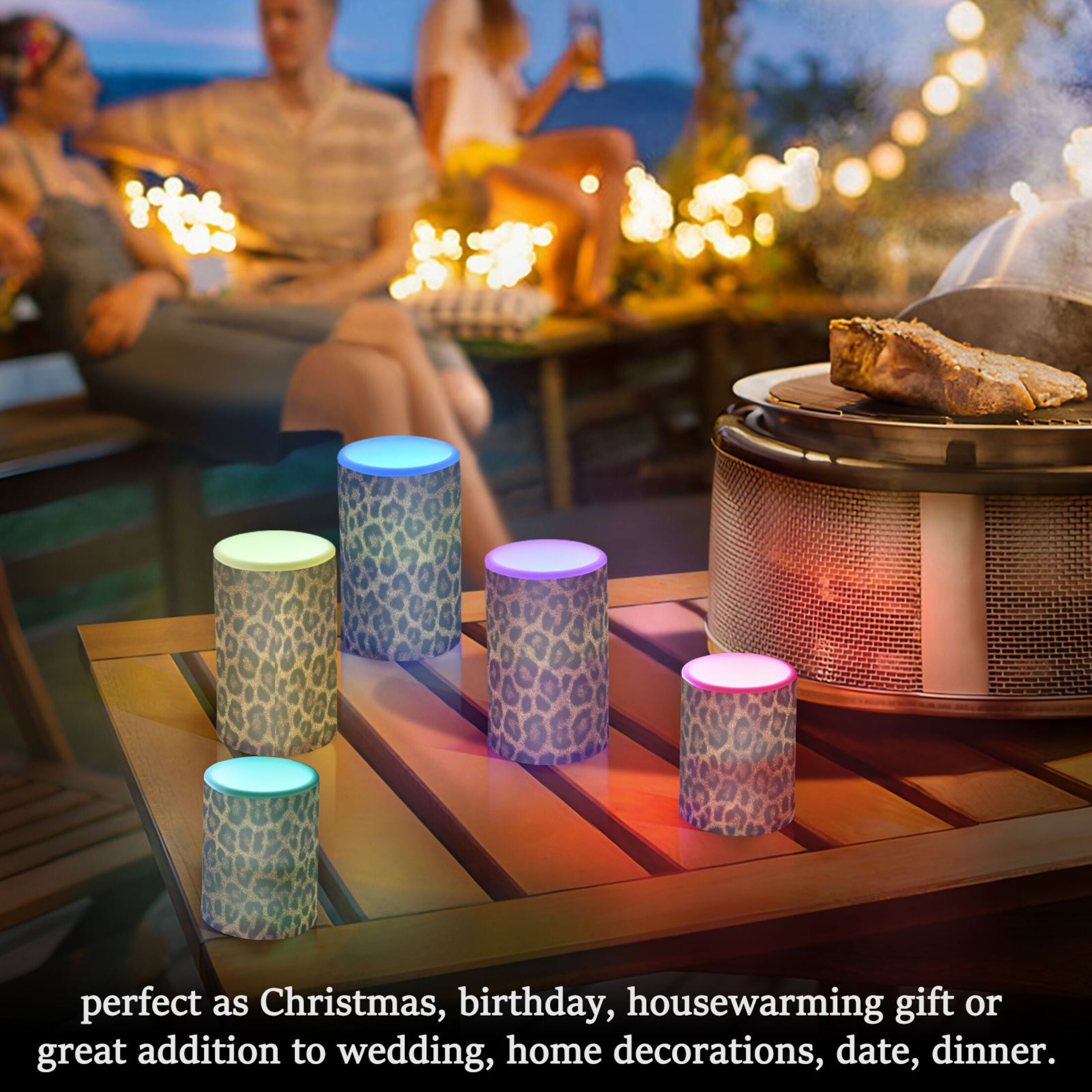 Beautiful Leopard Print Flickering Flameless Candles Battery Operated with Remote Timer LED Pillar Candles Set of 2