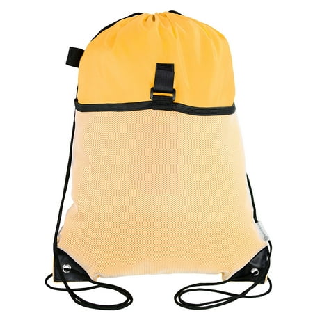 - Mato & Hash Drawstring Cinch Bag Backpack With Mesh Pocket Polyester Tote Sack - Athletic Gold CA2600