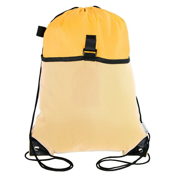 Mato & Hash Drawstring Cinch Bag Backpack With Mesh Pocket Polyester Tote Sack - Athletic Gold CA2600