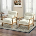thumbnail image 6 of Bonzy Home Mid-Century Modern Accent Chair with Wood Frame, Upholstered Reading Armchair with Waist Cushion, Double Padded Side Chair for Living Room, Beige, 6 of 7