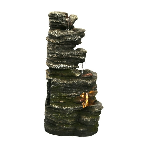 Hi-Line Gift Multi-level Stone Fountain Metal Brown
