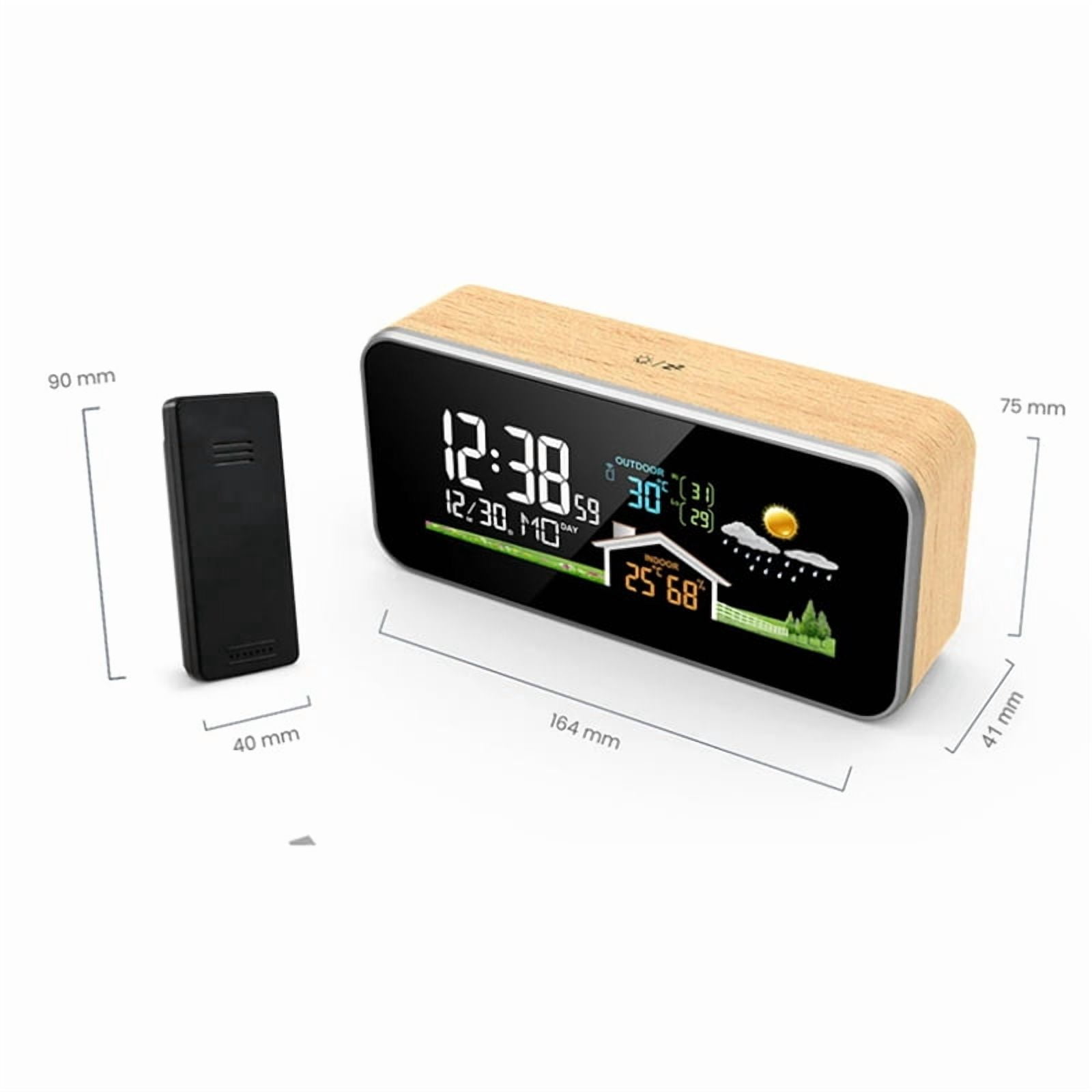 Wireless Weather Station Wooden Alarm Clock Digital Thermometer Humidity Temperature Wireless Sensor Home Desktop Watch