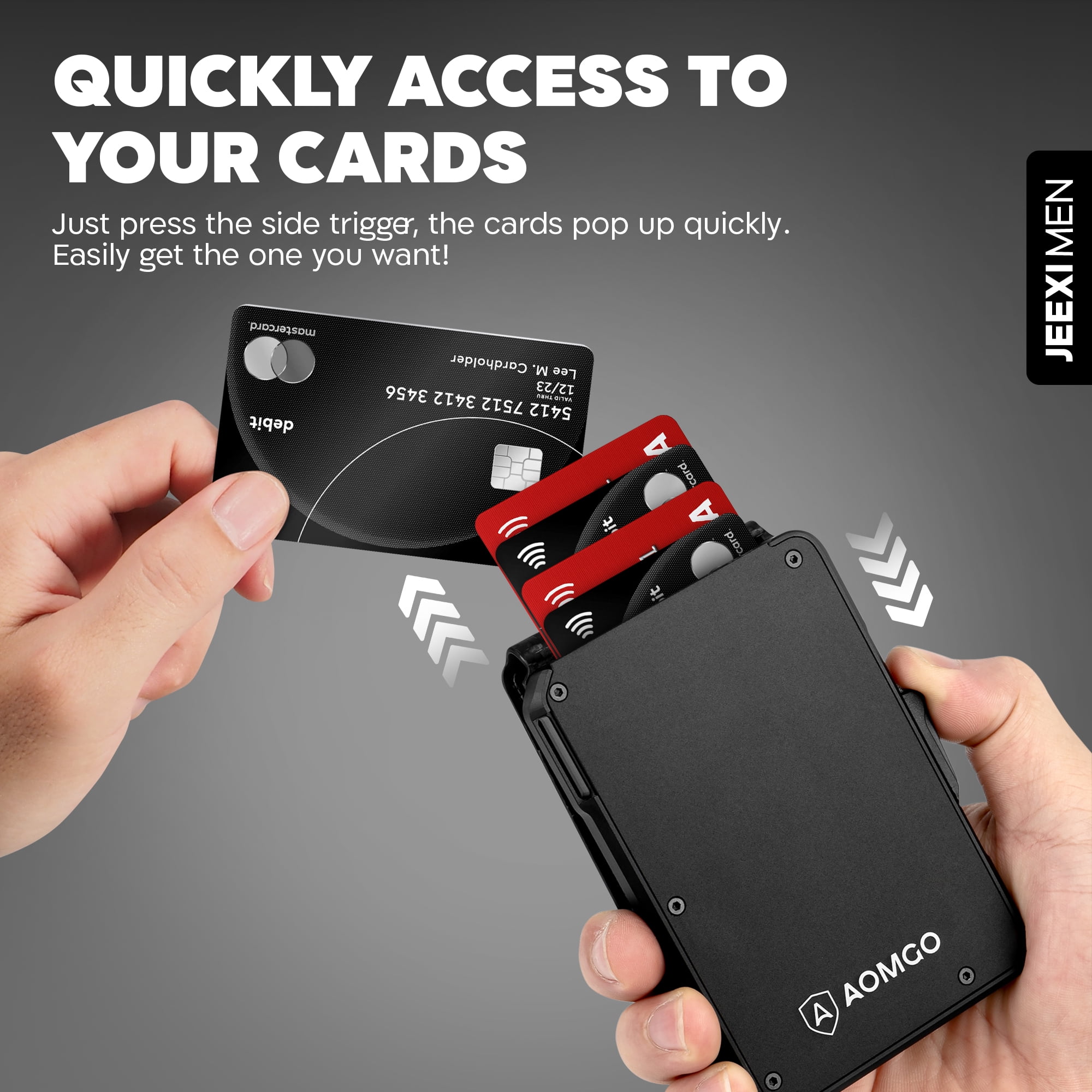 AOMGO Carbon Fiber Slim Wallet for Men - RFID Blocking Minimalist Bifold with Money Clip & Card Ejector | Holds 12 Cards, Cash | Front Pocket Leather Wallet, Secure Credit Card Holder for Travel