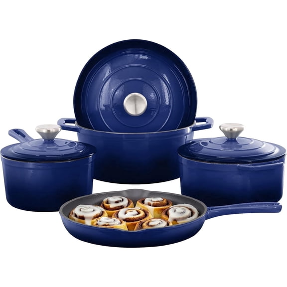 7 Piece Enameled Cast Iron Cookware Set, Heavy Duty Pots and Pans with Durable Enamel Finish, Cast Iron Kitchen Cookware Collection