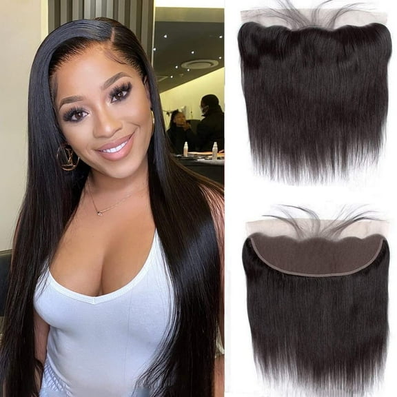 13x4 Ear to Ear Straight Lace Frontal Closure Brazilian Human Hair Frontal 150% Density Natural Black Color 10"