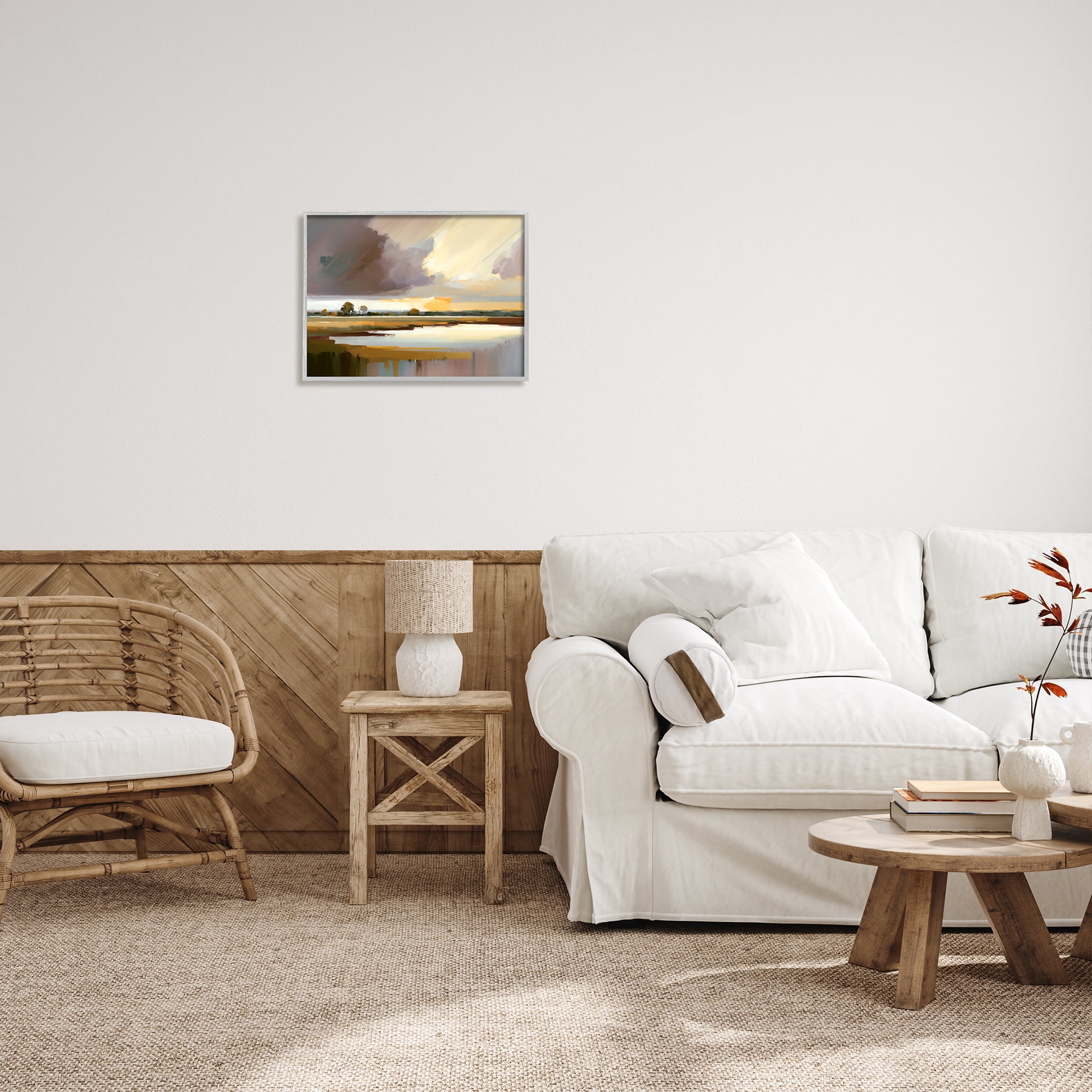 Stupell Industries Abstract Lake Painting Nature Painting Gray Framed Art Print Wall Art, 20 x 16