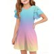 thumbnail image 5 of Girls Summer Dress Tween Dresses Gradient Short Sleeve Dress Soft Comfortable Perfect for Casual Wear and Special Occasions ,Sie:110, 5 of 5