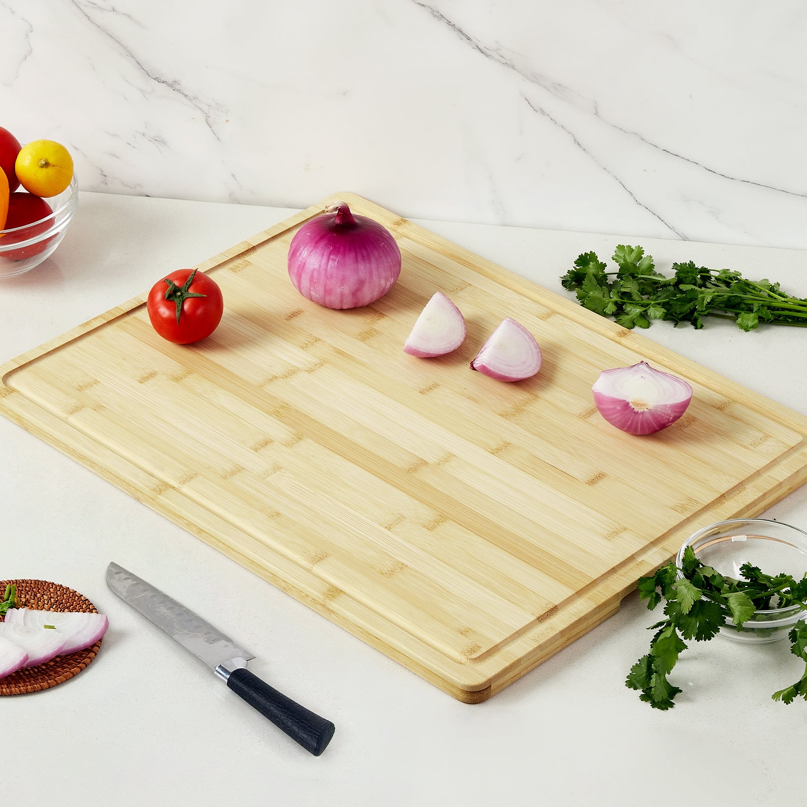 Ataucjin 24" x 18" Extra Thick Chopping Block with Deep Juice Groove and Handle, Wood Kitchen Stovetop Cover Chopping Board, Chopping Board Stove Top Cover for Meat, Vegetables, Fruits, Turkey