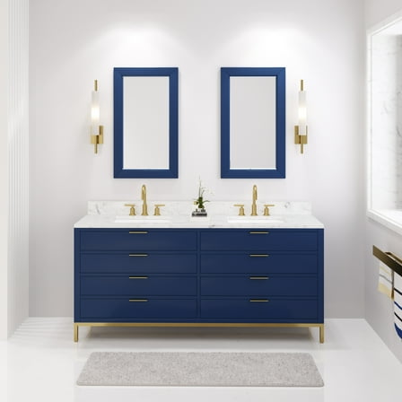Water Creation Bristol 72" Wood Double Bathroom Vanity in Monarch Blue & White