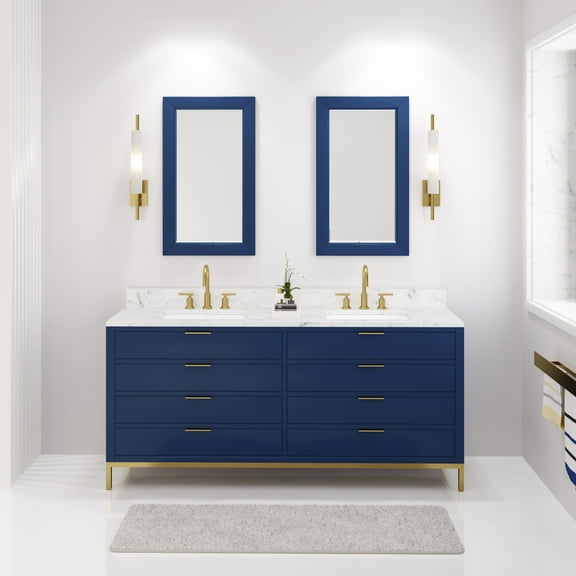 Water Creation Bristol 72" Wood Double Bathroom Vanity in Monarch Blue & White