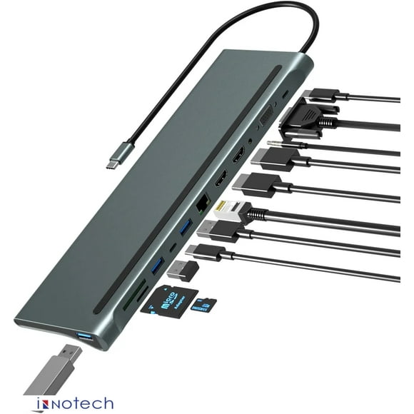 USB C Docking Station , 12 in 1 USB C Hub ,Triple Monitor Type C to 2 HDMI + VGA Adapter, Laptop Docking Station Extended Display Multiport USB 3.0 SD/TF Audio for Dell, Surface, HP, Lenovo Laptops