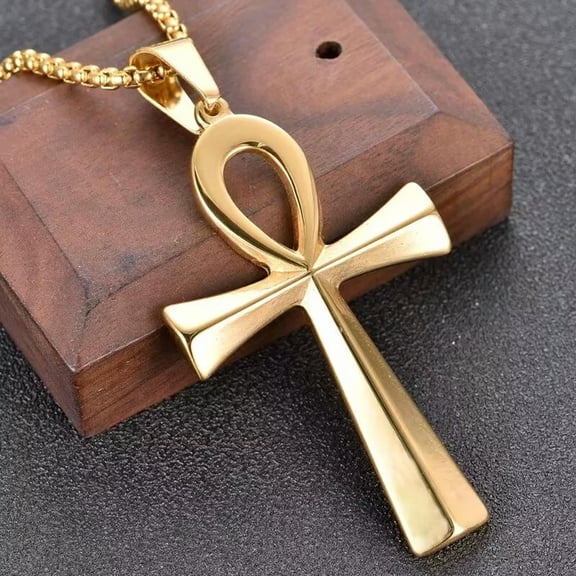 GKNET Gold Egypt Ankh Cross Pendant Necklace Punk Rock Protection Delicate Jewelry Chain 24"
