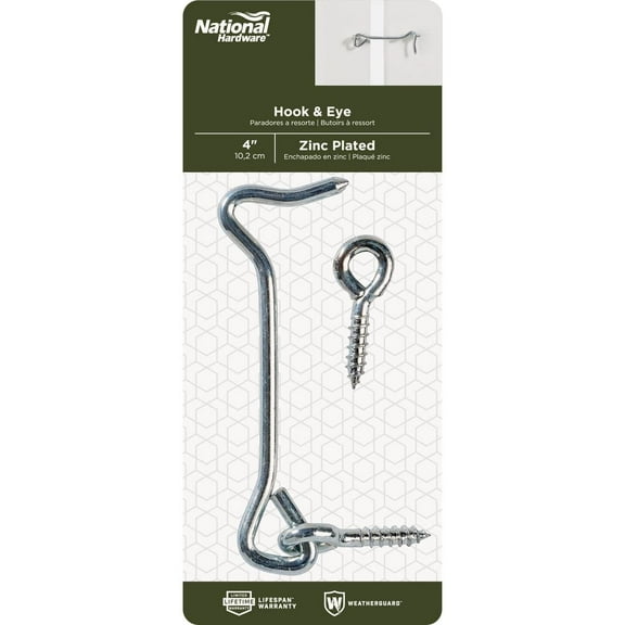 V2000 4" Hook & Eye 1pk - Zinc Plated