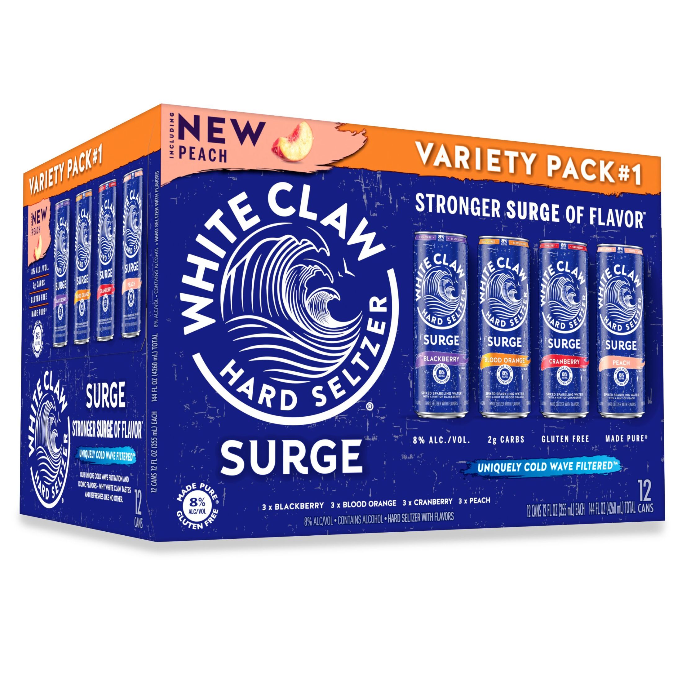 White Claw Surge Hard Seltzer Variety Pack No. 1, 12 Pack, 12 fl oz Cans, 8% ABV
