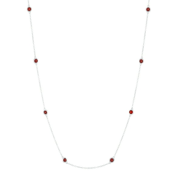 16" Round 3MM Natural Garnet 8 Stations 925 Sterling Silver Necklace