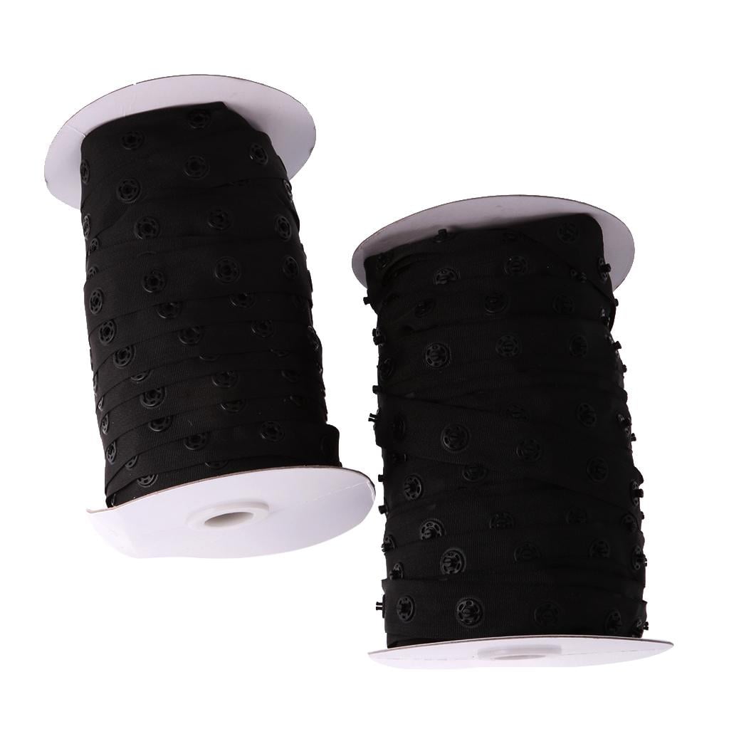 2 Spools Black Sewing Snap Tape Band Resin Snap Buttons Zipper Fastener Replacement 8mm Width for Sewing diy 50 Yards/Roll