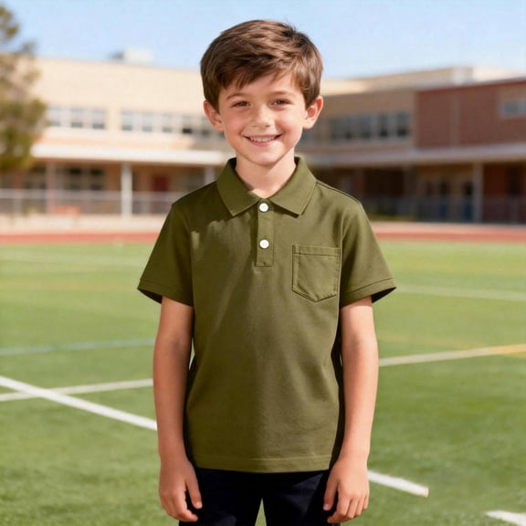 Boys Polo Shirts Army Green Button Down Short Sleeve T Shirt 100 Days of School Shirt Boys Casual Collared Shirts Kids 9-10 Years Shirts