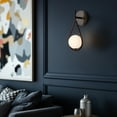 thumbnail image 3 of Kenroy Home Teardrop 12'' 1-Light Wall Sconce with White Glass Globe Shade Transitional Wall Light Fixture for Living Room, Bedroom, Stairway, or Hallway, Black, 3 of 7