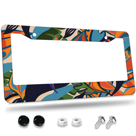 1 Pcs Tropical Toucan and Foliage License Plate Frame, License Plate Cover for Car Decorative Parts, Aluminum License Plate Bracket Holder Rust-Proof for US Standard Car