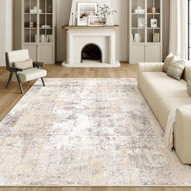 x Washable Area Rug for Living Room Bedroom Cream Neutral Carpet Low Pile Soft Thin Tapis Salon Abstract Modern Vacuumable Lightweight Large Throw Rug for Dining Room Kitchen