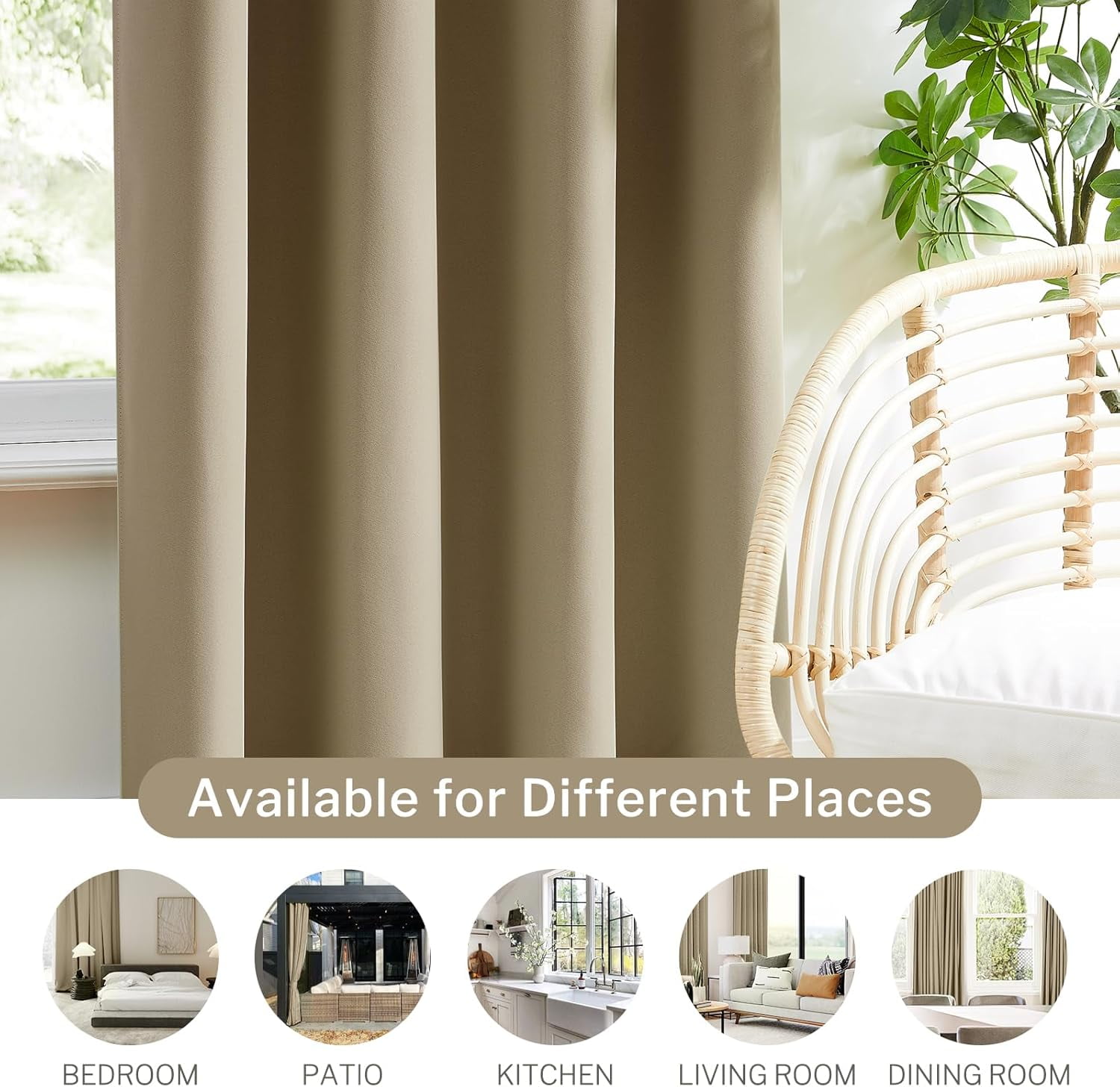Blackout Curtains for Bedroom Cotton Curtains 63 inch Length 2 Panels Set Grommet Window Curtains for Living Room Thermal Insulated 100% Blackout Drapes (Biscotti Beige, 52 x 63 Inch)