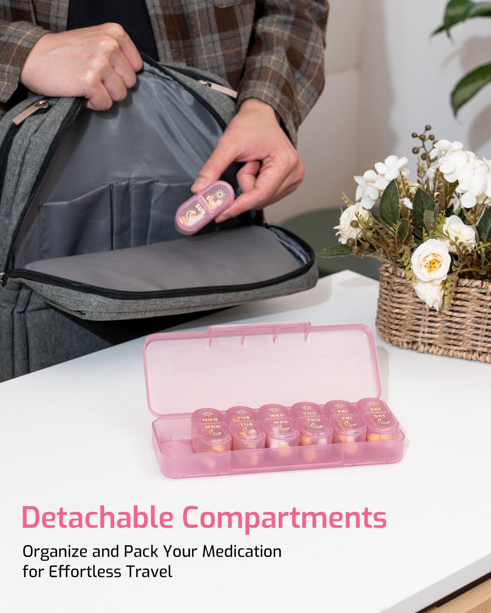 Weekly Pill Organizer 2 Times a Day, 7-Day AM PM Medicine Case, Travel-Friendly Pill Box for Fish Oils, Vitamins & Supplements