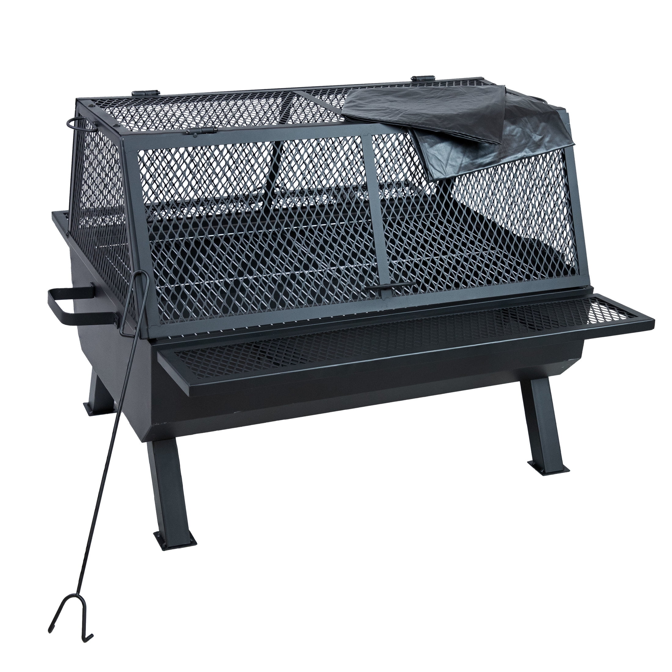 Sunnydaze 36.5" x 32.5" Rectangle Wood-Burning Steel Outdoor Fire Pit with Grill and Spark Screen