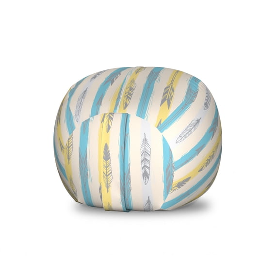 Tribal Storage Toy Bag Chair, Vertical Stripes with Feather Motifs Bohemian, Stuffed Animal Organizer Washable Bag, Small Size, Champagne Sky Blue Camel, by Ambesonne