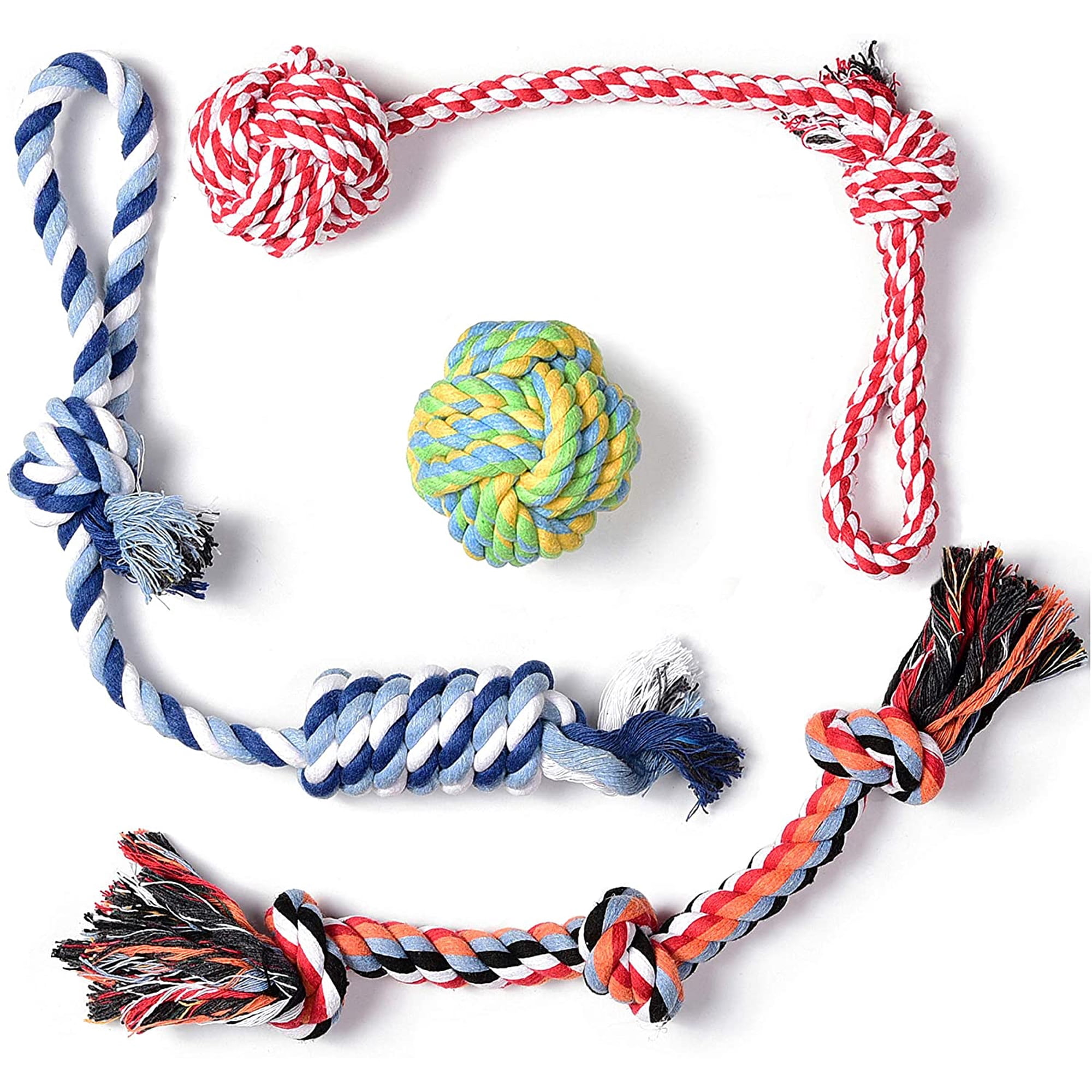 Fida Dog Rope Toys 4 Pack, Sturdy Cotton Chew Tug Ropes Indoor/Outdoor, Exercise Interactive Tug of War Toys Set for Boredom Small-Meidum Dogs