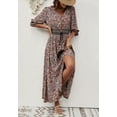 thumbnail image 4 of Tribal Print Shirred Waist and Cuffs Button Down Quarter Sleeves Dress, 4 of 5