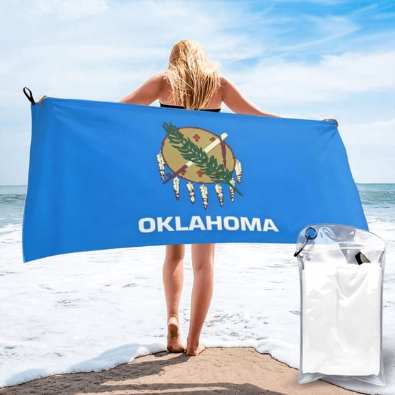 Quick Dry Beach Towel Oklahoma Flag Travel Towel with Pouch for Beach, Swimming, Camping Pool Water Sports Yoga 27.5"x55"