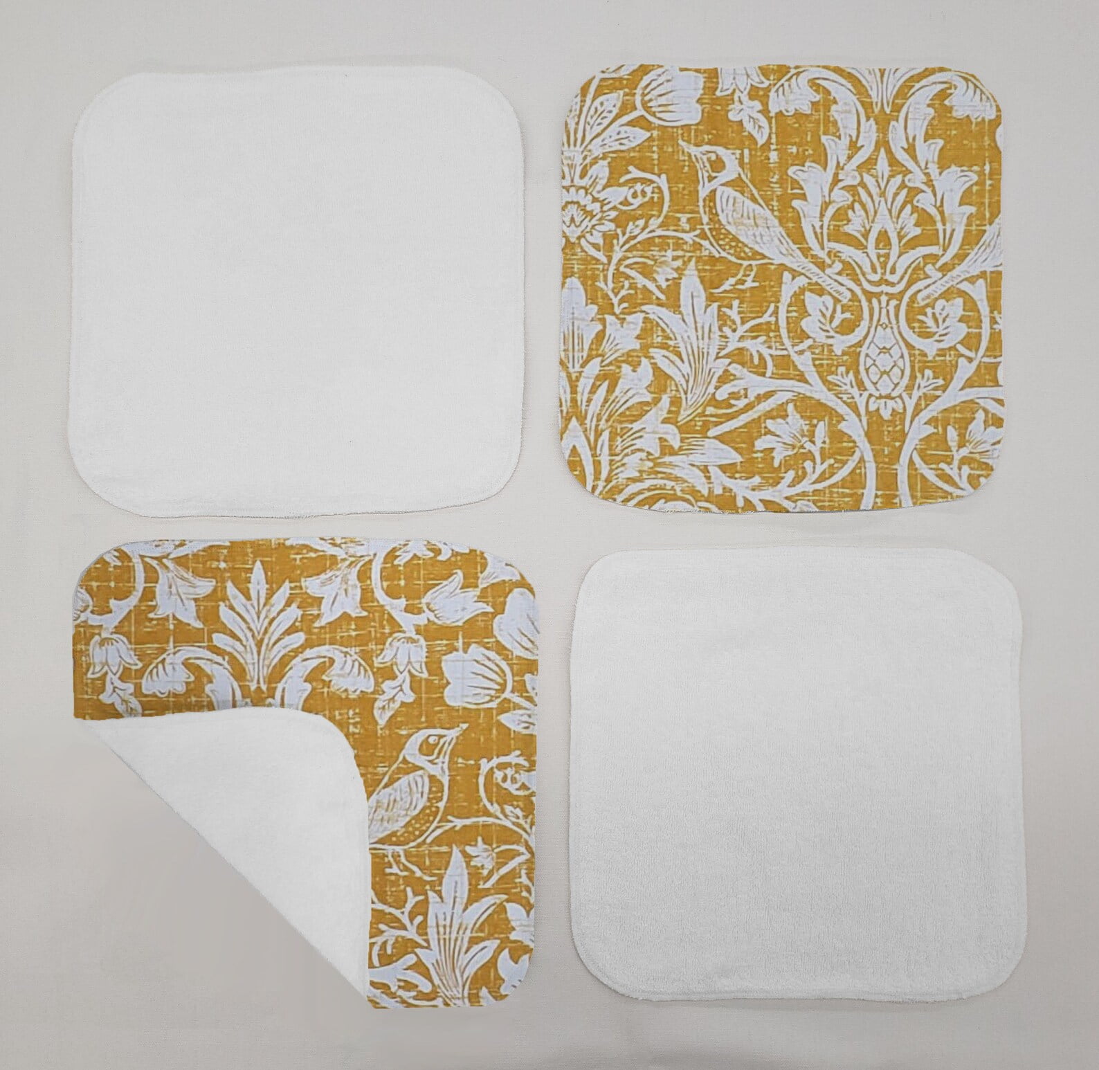 Gold Floral Damask Washcloths (Set of 4) (Towel Color White)