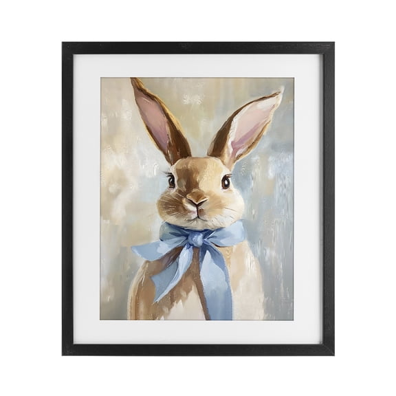Stupell Industries Cottage Bunny with Blue Bow Black Framed Print Under Glass, 13 x 16, by The Prints Vibe