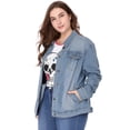 thumbnail image 2 of GRACE & GRANDEUR Women's Plus Jean Jacket Button Closed Cropped Denim Jacket, 2 of 6