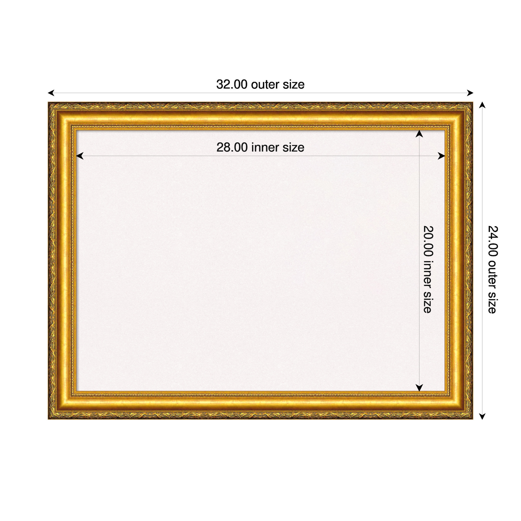 Amanti Art White Cork Board Wood Framed Colonial Embossed Gold Bulletin Board 32 in. x 24 in.