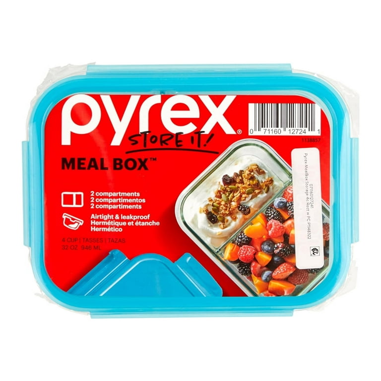 Pyrex 3.8 Cup 3 Compartment Rectangular Mealbox Glass Food Storage