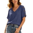 thumbnail image 6 of Babysbule Women's V-Neck Button Shoulder Short Sleeve Relaxed Fit Casual Blouse Everyday Basic Top, 6 of 9
