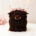 thumbnail image 2 of huayou Cute Fluffy Highland Cow Throw Pillow, Soft Plush Small Highland Cow with Floar Headband, Gift for Friends and Families, 2 of 8