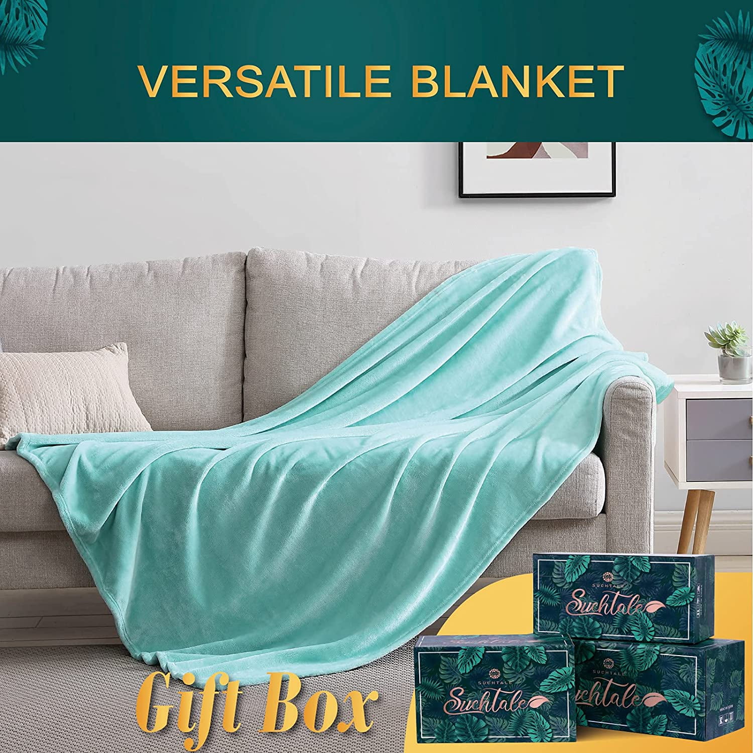 Iguohao Fleece Blanket Queen Size 90x90 Light Blue Plush Fuzzy Lightweight Throw Super Soft Microfiber Flannel Nap Blankets For Couch Bed Sofa Ul