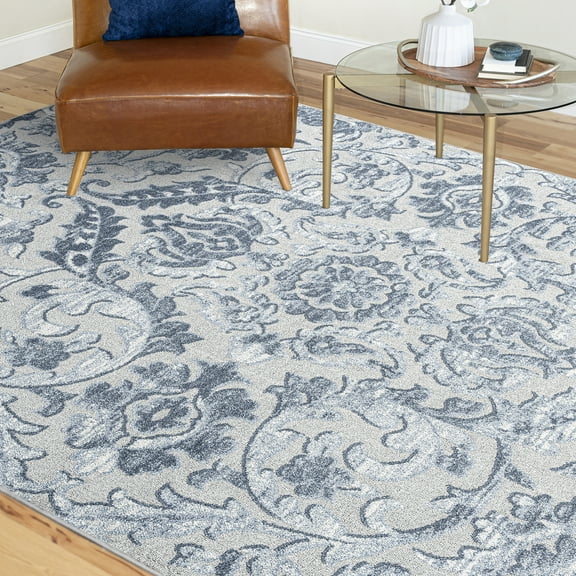 Bliss Rugs Transitional Area Rug, Floral Indoor Rugs for Living Room, Dining Room, Bedroom | Blue, 5' x 8' (5'3''x7'3'')