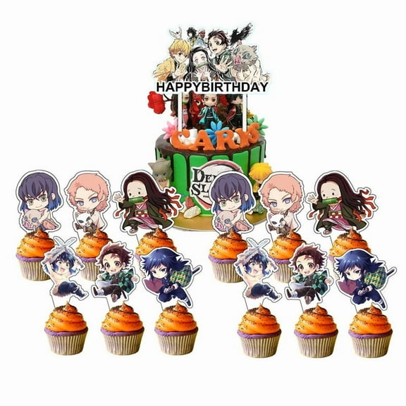 Demon Slayer Cake Topper CupcakeS Set Birthday Party Supplies Decoration Decor Kit