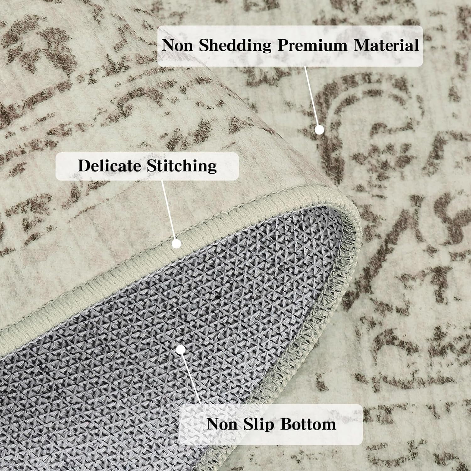 5x7 Washable Area Rug - Vintage Traditional Foldable Thin Kitchen Accent Indoor Distressed Non Slip Carpet Floral Print Mat Bathroom - Brown