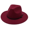 thumbnail image 2 of Sombrero Fedora de lana con cinta de cuero negro para hombre y mujer, Sombrero elegante de fieltro, ala ancha, Jazz, iglesia, Panamá, invierno y otoño, 2 of 5